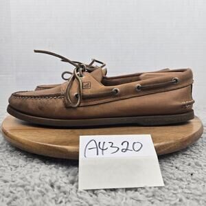 Sperry Top Sider Men 10.5W Wide Authentic Original 2-Eye Brown Leather Boat Shoe